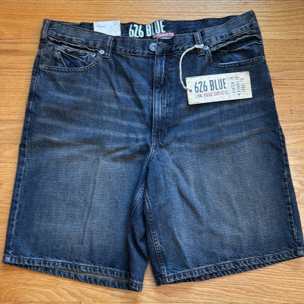 626 Blue: Men Black Jean Shorts with Frayed Hem size 42 waist - Picture 4 of 4
